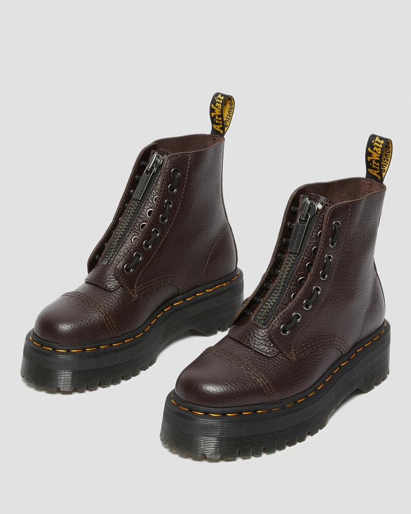 Burgundy Women's Dr Martens Sinclair Milled Nappa Leather Platform Boots | CA 257HAP